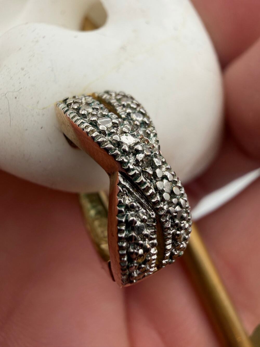 Ross Simons Hoop Earrings Pierced Sterling 925 Gold Plated Diamond Accent
